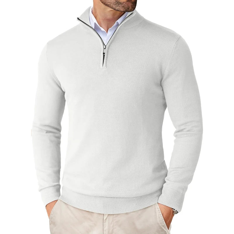 Herren-Strickpullover mit Stehkragen, Reißverschluss, Slim Fit, leicht, Rollkragen, lässig, Half Turtleneck, gestrickt, für Outdoor und Streetwear