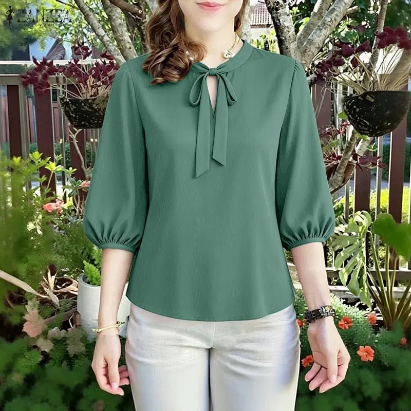 Summer Solid Color Blouse 2026 ZANZEA Women Tops Trend Casual O Neck Short Sleeve Blusas Female Elegant OL Work Shirt Mujer