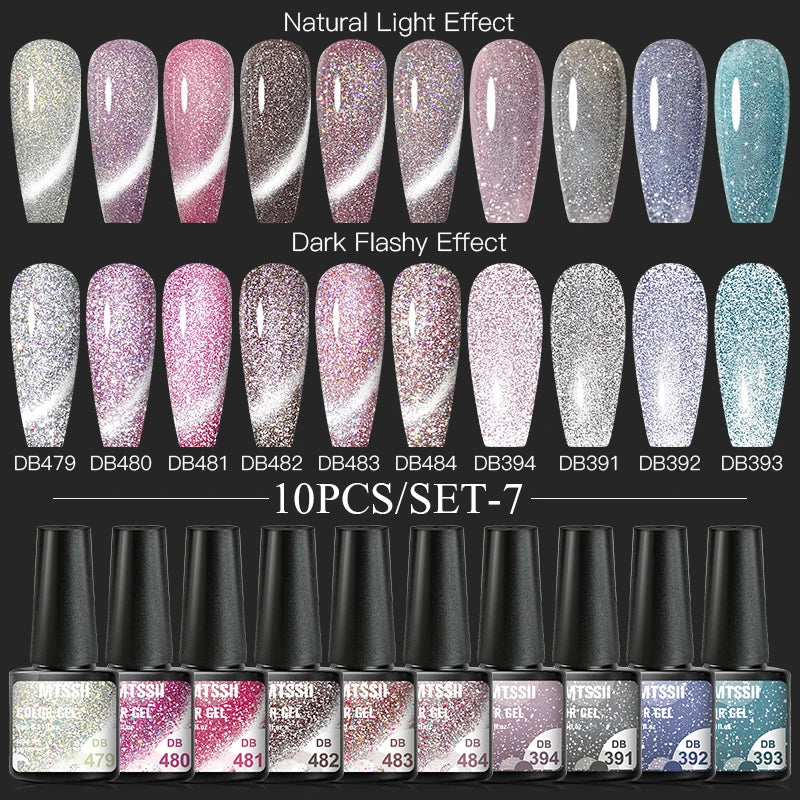 10/12PCS/SET Katze Magnetisches Gel Nagellack Set 9D Reflektierendes Glitzer Gel Halbpermanentes UV Gel Soak Off Funkelndes Nagelkunst Kits