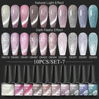 10/12PCS/SET Katze Magnetisches Gel Nagellack Set 9D Reflektierendes Glitzer Gel Halbpermanentes UV Gel Soak Off Funkelndes Nagelkunst Kits