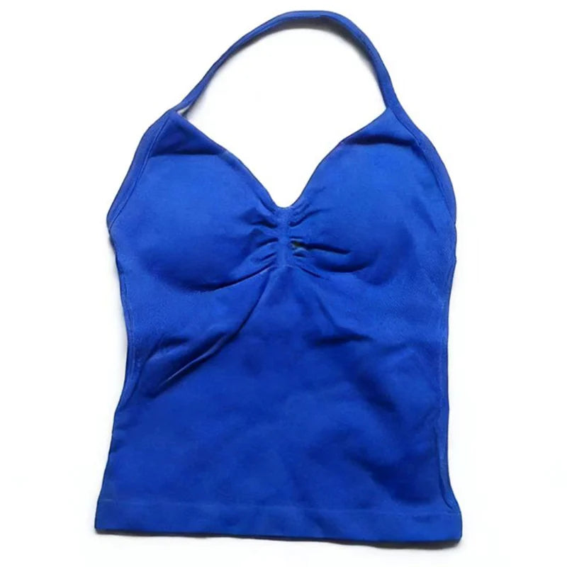 Gym Schöner offener Rücken BH Laufen Training Impact Neckholder Longline Trägertop Sport Yoga Weste Damen Fitness Tank Top