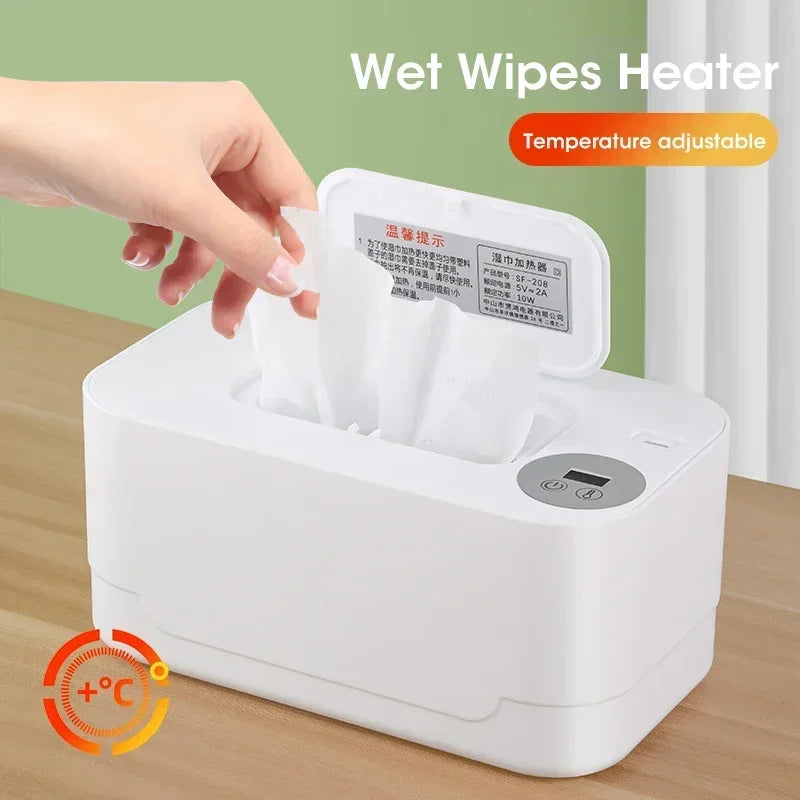 Baby Wipe Warmer Heater with LED Display, Wet Towel Dispenser Portable USB Charge Baby Wipe Warmer Napkin Heating Box Home/Car