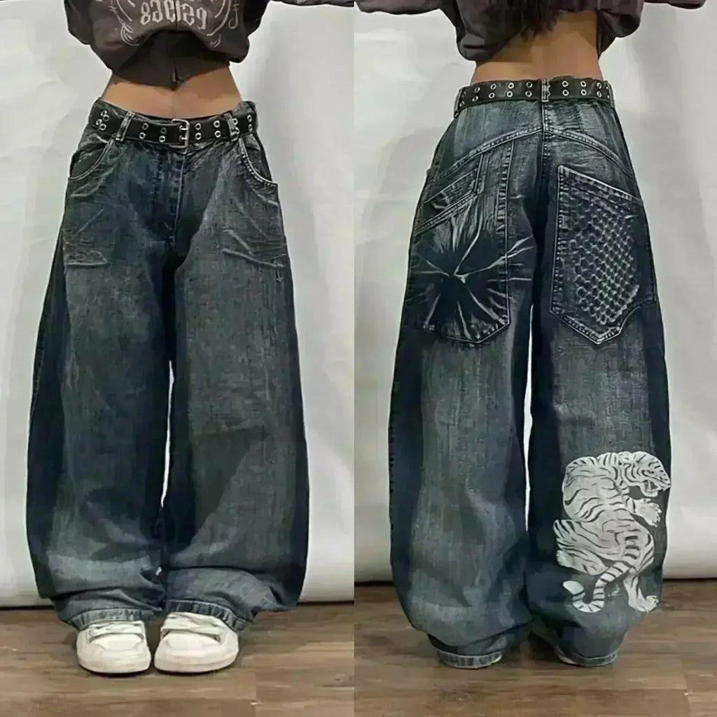 Amerikanische Y2K 2025 Neue weite Baggy Black Jeans Oversized Damen Street Casual Joker Denim-Hose Paar-Jeans Vintage Streetwear