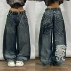 Amerikanische Y2K 2025 Neue weite Baggy Black Jeans Oversized Damen Street Casual Joker Denim-Hose Paar-Jeans Vintage Streetwear