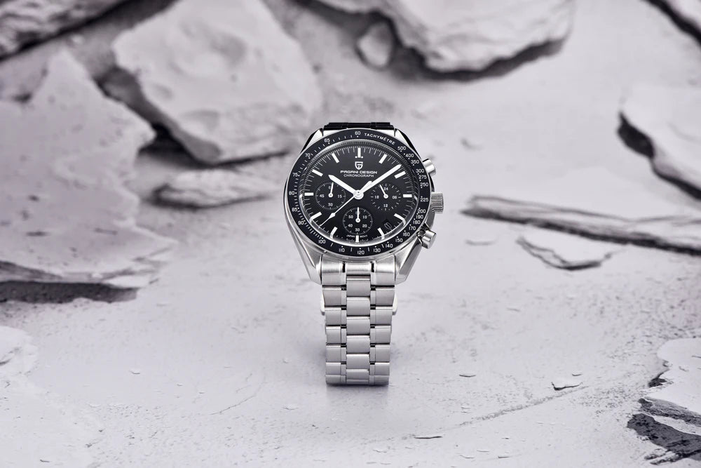 Neue PAGANI DESIGN Moon Men Uhr Retro-Luxus-Quarzuhren für Herren Edelstahl Sport wasserdicht Chronograph Herren+Mit BOX