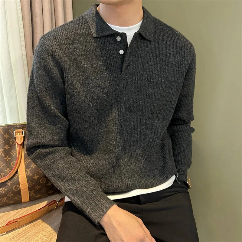Herren Winter Norwegerpullover Einfarbig Polo Rollkragen Gestrickte Pullover Lässige Retro Warme Strickwaren Elegante Y2K Streetwear Jersey Hombre