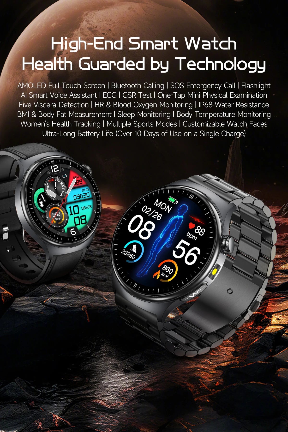 Neue genaue EKG-Smartwatch, Blutfettwerte, Fünf-Organe-Gesundheitscheck, Körpertemperatur, BT-Anruf, Sport-Smartwatches für Herren 2026