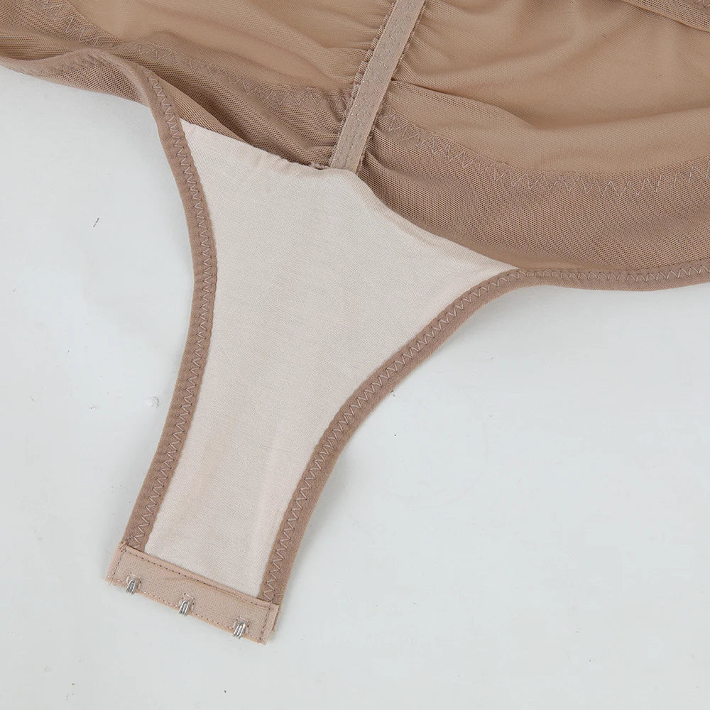 Cross Waist Tummy Control Body Shaping Bodysuit für Damen Ganzkörperkontrolle V-Ausschnitt Mesh Atmungsaktiver Slip Unterwäsche Po-Former
