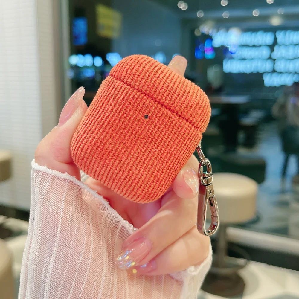 Winter Matte Corduroy Fabric Hook Earphone Case For Apple Airpods 1 2 3 4 Pro 3 2 Wireless Bluetooth Earphone Anti Scratch Cover