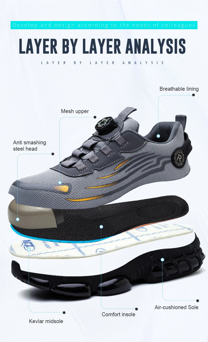 Unzerstörbare Stahlkappen-Sicherheitsschuhe Rutschfeste Abriebfeste Arbeitsschuhe Herren Robuster Bequemer Sneaker