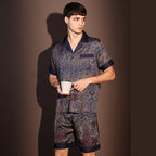 Hochwertiger Pyjama-Anzug Herren Sommer Kurzarm Shorts Eisseide Nachtwäsche Herren Sommer Große Größe Einfaches Freizeit-Loungewear-Set