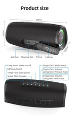 ZEALOT-S56 Bluetooth Lautsprecher 40W Ausgangsleistung Bluetooth Lautsprecher mit ausgezeichneter Bassleistung IPX6 wasserdichter Camping-Lautsprecher