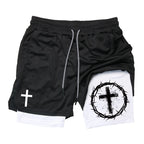 Herren-2-in-1-Lauf-Workout-Shorts mit Druck, Christian Gym Athletic Performance Shorts mit Handytasche und Handtuchschlaufe, Activewear