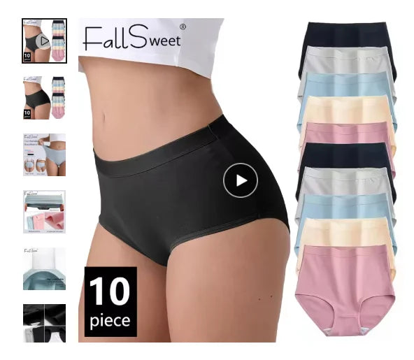 FallSweet 5er-Pack Damen Baumwollslips Nahtlose Plus Size Unterhosen Einfarbige Unterwäsche Weich Atmungsaktive Damenslips