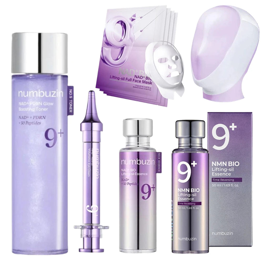 Korea Numbuzin NO.9 NAD+ BIO Skincare Set - Lifting-sil Full Face Mask, NMN BIO Time Reversing Essence, Retinol Eye Cream