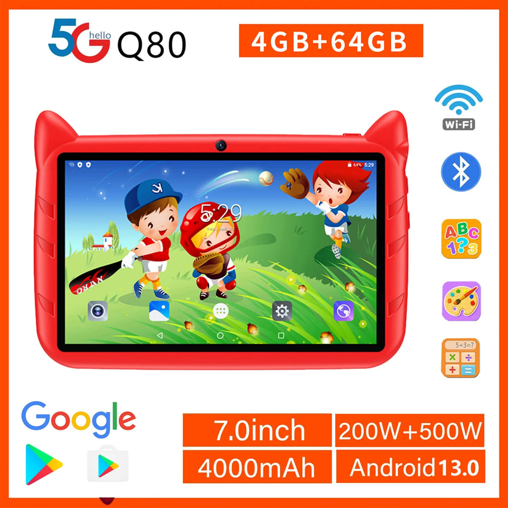 Neue 7 Zoll 5G WiFi Kinder-Tablets Quad Core 4GB RAM 64GB ROM Dual Kameras Android 13.0 Lern-Tablet PC 4000mAh