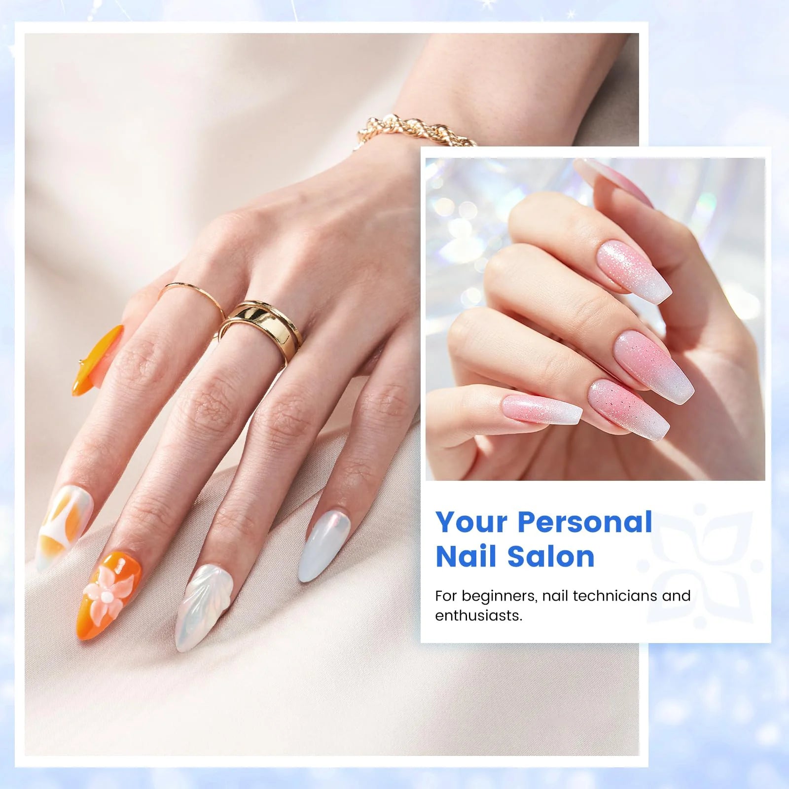 Acryl-Nagelset mit UV-Licht, professionelles Nagelset Acryl-Set für Anfänger mit allem 3PC Puder 24PC Glitzer Fake Tip