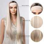 ALAN EATON Lange blonde synthetische Stirnbandperücke Ombre Blond glattes Haar Perücken natürlich aussehend Hitzebeständige Faser für den täglichen Gebrauch