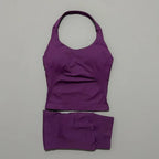 2-teiliges Sportset Damen Rückenloses Tanktop Hohe Taille Scrunch Nahtlose Shorts Fitnesskleidung Activewear Trainingssets Gym Anzug