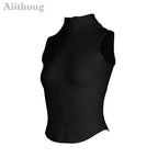 Aiithuug Athletic Reißverschluss-Sweatweste Jacke Ärmellose Lauf-Yoga-Tops Stehkragen-Shirts Sport-Top Fitness Damen Workout-Tops