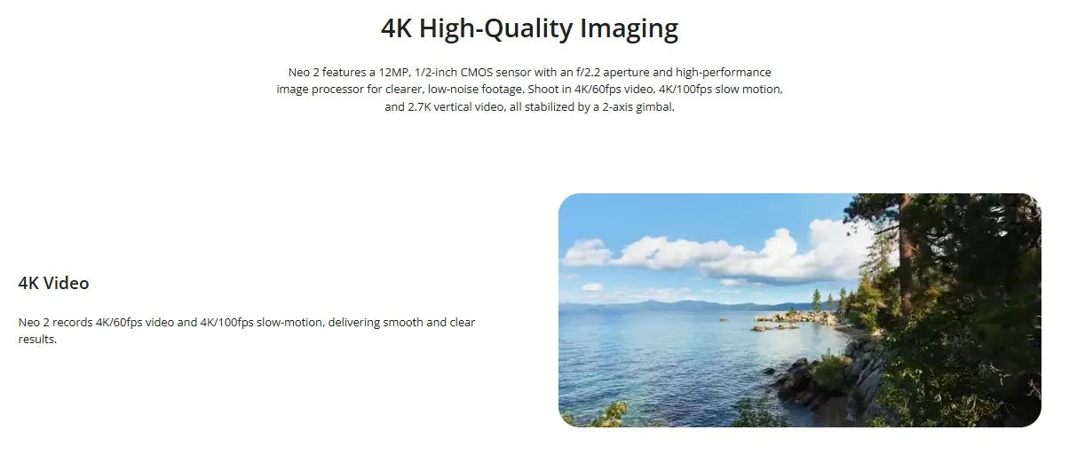 Globale Version DJI Neo 2 Kameradrohnen 4K Hochwertige Bildgebung 1/2-Zoll CMOS-Sensor 4K/60fps Video Und 4K/100fps Zeitlupe Einfach für Anfänger