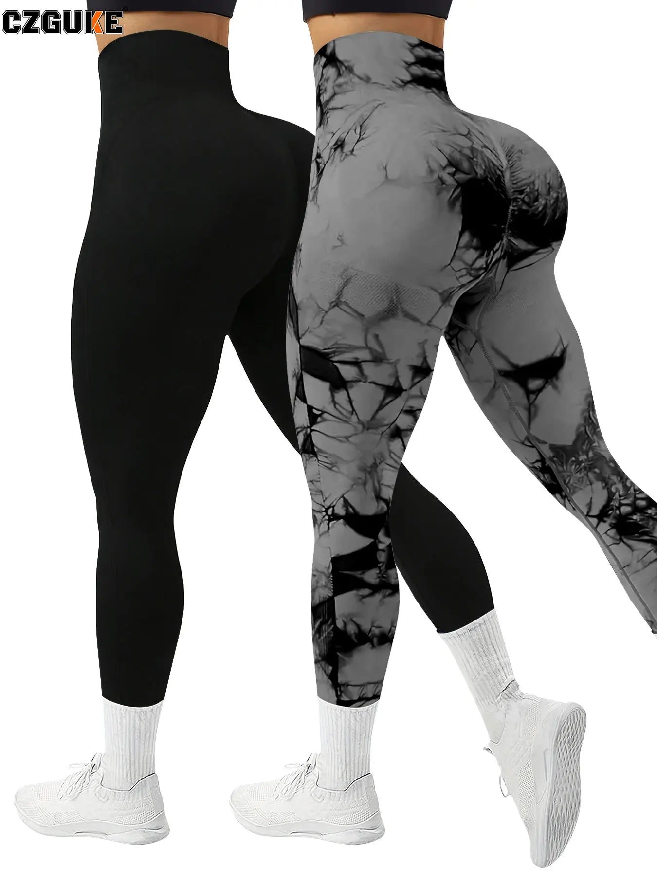 CZGUKE 2-teilige Damen Tie-Dye-Hose Sport Leggings Nahtlos High Waist Push-up Damen Fitness- und Trainingskleidung