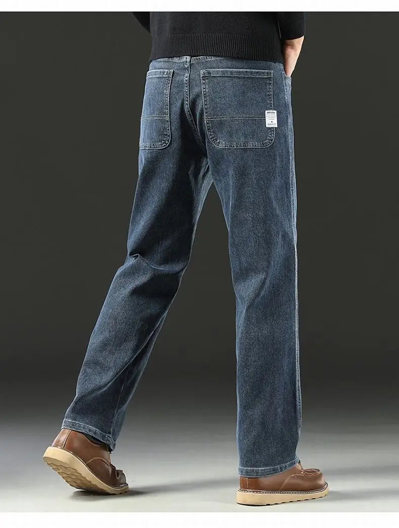 Herren Baggy Jeans Frühling und Herbst Lässige Gerade Stretch Vielseitige Weite Business Denim Hose Bequeme Loose Hose