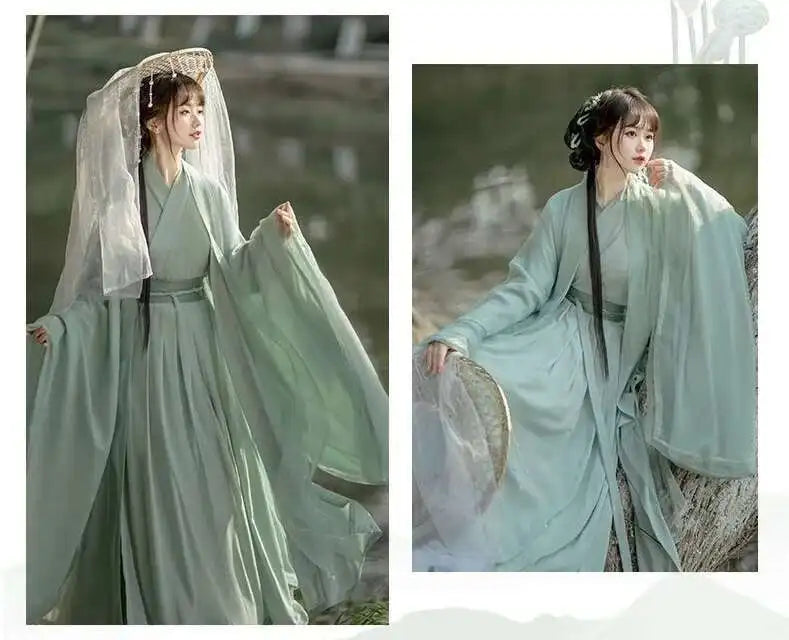 China Traditionelle Hanfu Damen Abendkleider Elegante Feenrock Weite Große Ärmel Elegantes Kleid Bankett Tanz Kleidung Frühling