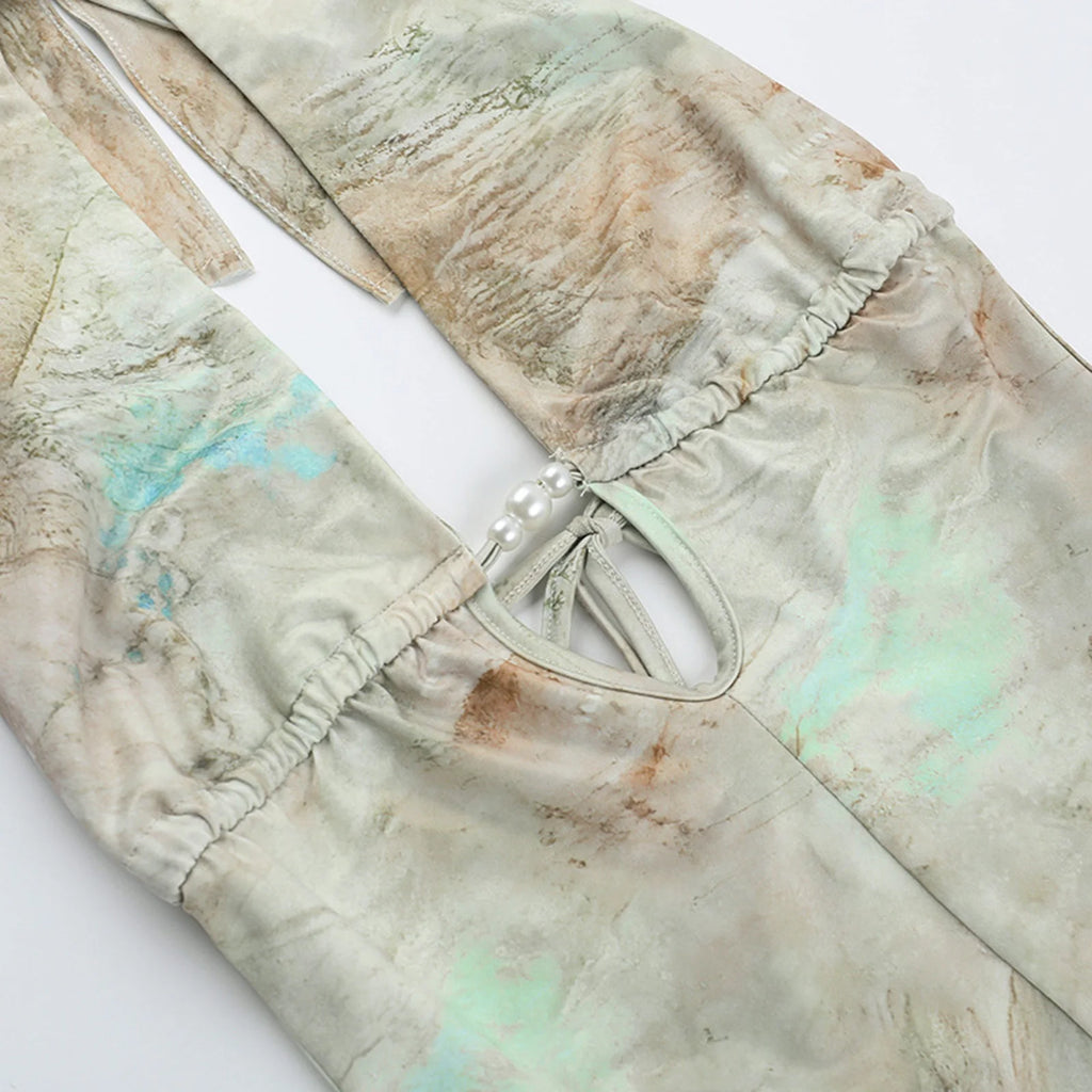 GlamGaze Halter Neck Keyhole Tie Dye Romper For Women Deep V Bodycon Shorts Jumpsuit Party Club Casual Daily Streetwear Outfit