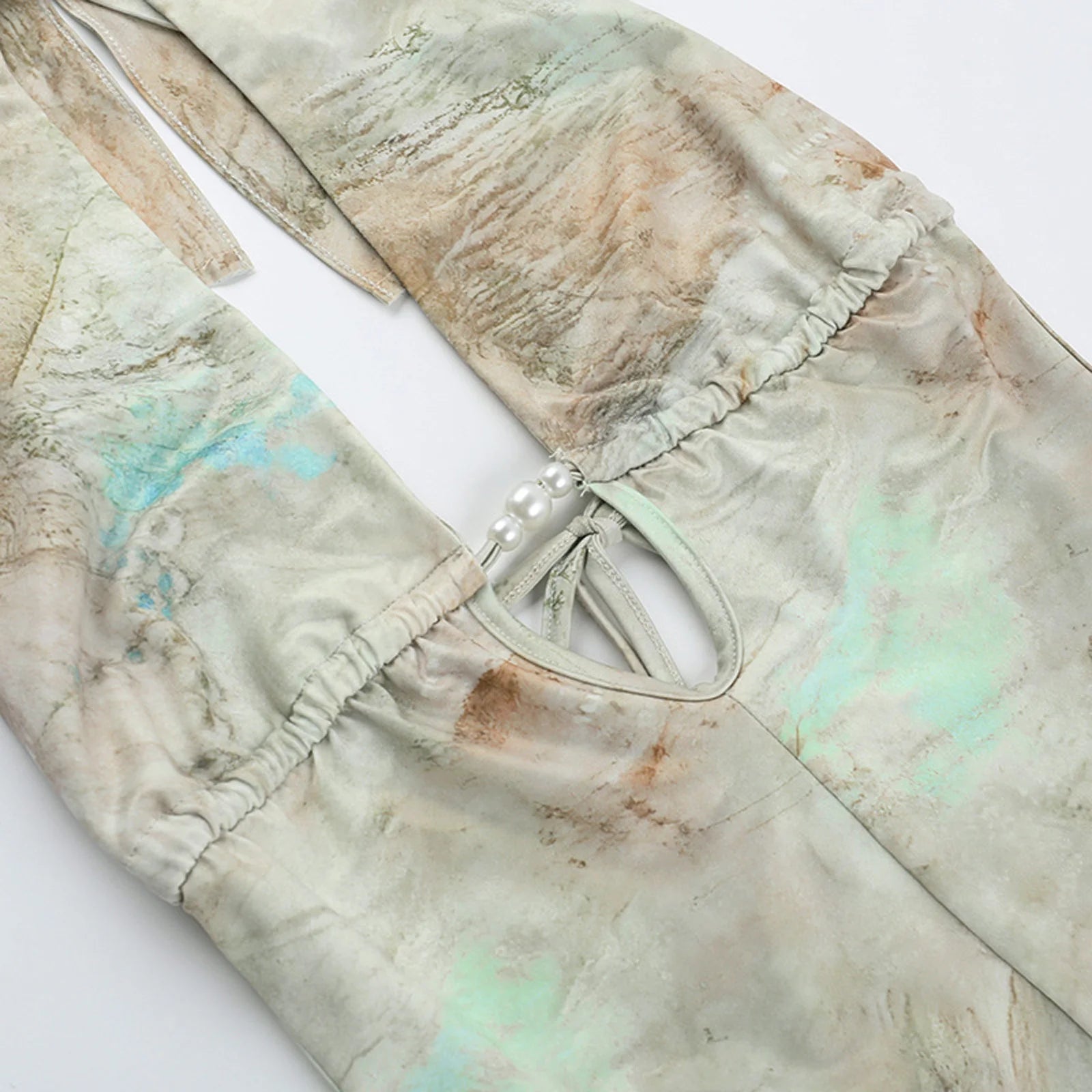 GlamGaze Halter Neck Keyhole Tie Dye Romper For Women Deep V Bodycon Shorts Jumpsuit Party Club Casual Daily Streetwear Outfit