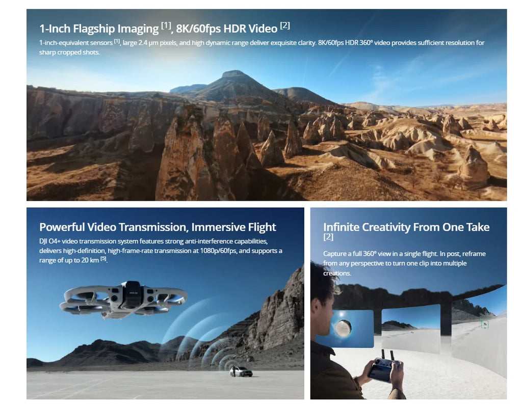 DJI Avata 360 Drohne 1-Zoll-Sensor 8K HDR Panorama Drohne 4K Einzelobjektivmodus 20km Reichweite 4G Verbesserte Übertragung FPV Quadcopter Avata 360