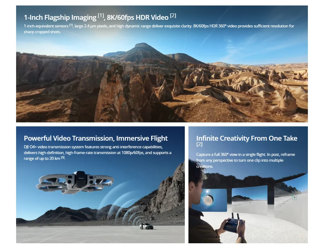 DJI Avata 360 Drohne 1-Zoll-Sensor 8K HDR Panorama Drohne 4K Einzelobjektivmodus 20km Reichweite 4G Verbesserte Übertragung FPV Quadcopter Avata 360