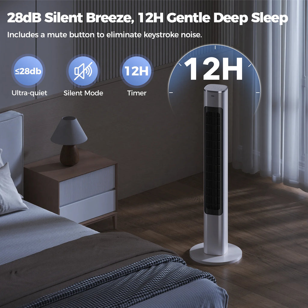 Patbrela 40-Zoll elektrischer Turmventilator, 4 Geschwindigkeiten, 51° Oszillation, Fernbedienung, 12H Timer, 45W mit Touch-Steuerung