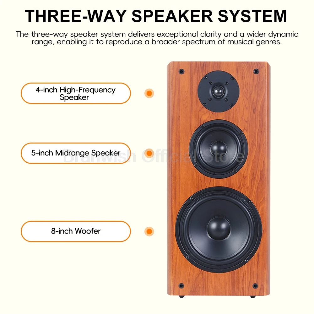 Hochleistungs-Passivlautsprecher, 8 Zoll, Standlautsprecher, 3-Wege-Heim-Audiosystem, 90 dB Empfindlichkeit, Hifi-Holzlautsprecher, ein Paar