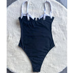 Damen Push Up Einteiliger Badeanzug Sexy Patchwork Monokini Bademode 2024 Badeanzug Strandmode Rückenfreier Badeanzug Schwimmanzug