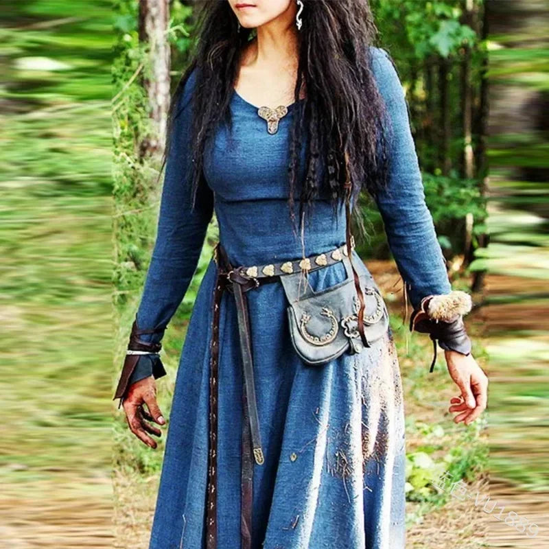 LisdinoMittelalterliches Kleid Damen Langarm Maxirobe Vintage Elfenkleid Renaissance Keltisch Wikinger Gothic Cosplay Kostüme
