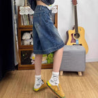 Spicy Girl Retro Amerikanische Fünf-Punkt-Denim-Shorts Damen Sommer Neue Lockere Design Schmale Gerade Weite Beinhosen Mittellange Hose