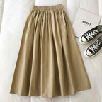 Damen Schwarzer Rock Midi High Waist Korean Style Plissiert A-Linie Vintage Kleidung 2026 Neue Sommer Casual Mode Damen Arbeitskleidung