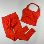 OHNE LOGO Yoga-Outfit Sport-Impact-Gym-Set Neckholder-Oberteil und Leggings-Hosen-Sets Rückenloses Neckholder-Design Hochelastische Sportbekleidung