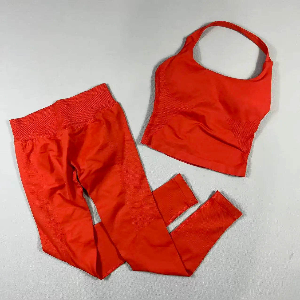OHNE LOGO Yoga-Outfit Sport-Impact-Gym-Set Neckholder-Oberteil und Leggings-Hosen-Sets Rückenloses Neckholder-Design Hochelastische Sportbekleidung