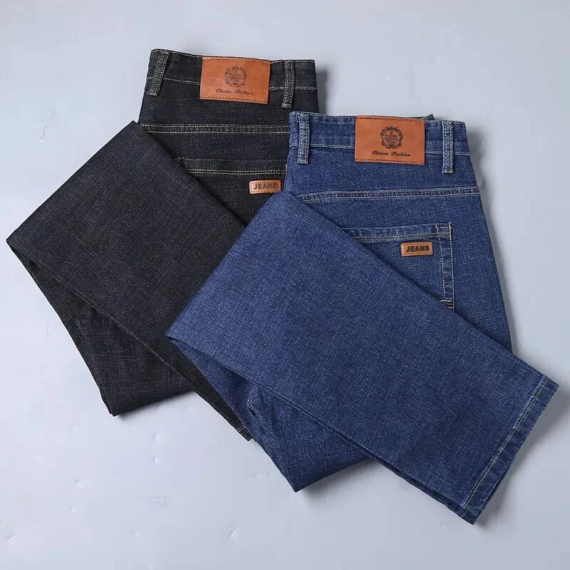 2025 Neue Herren Stretch Jeans Herren Klassische Elastische Business Jeans Herren Mode Bequeme Einfarbige Schmale Straight Lange Denim Hose