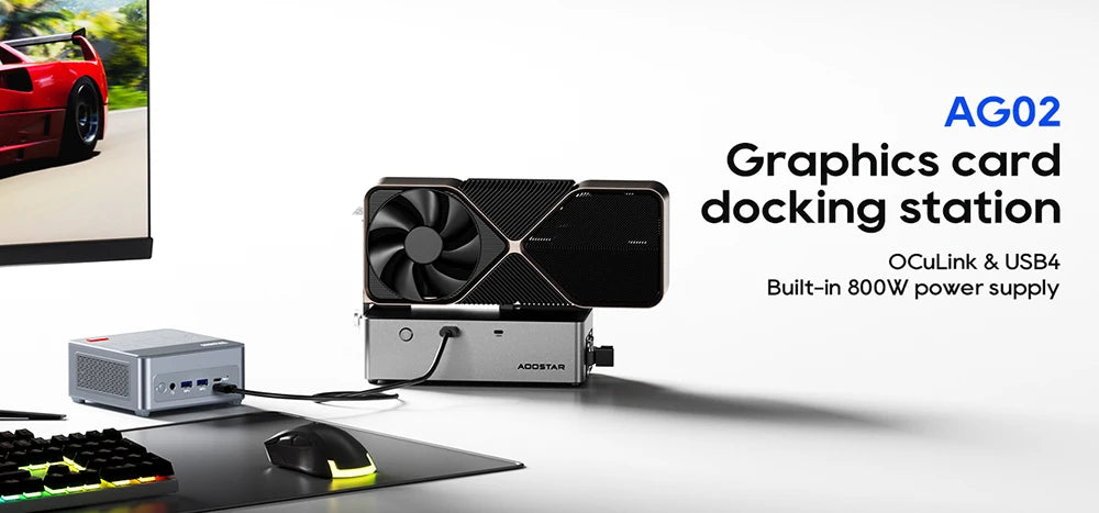 AOOSTAR AG02 eGPU-Dock mit Oculink- & USB4-Anschluss, 100W Rückwärtsladung, eingebautes 800W Netzteil, unterstützt TGX-Schnittstelle Hot-S