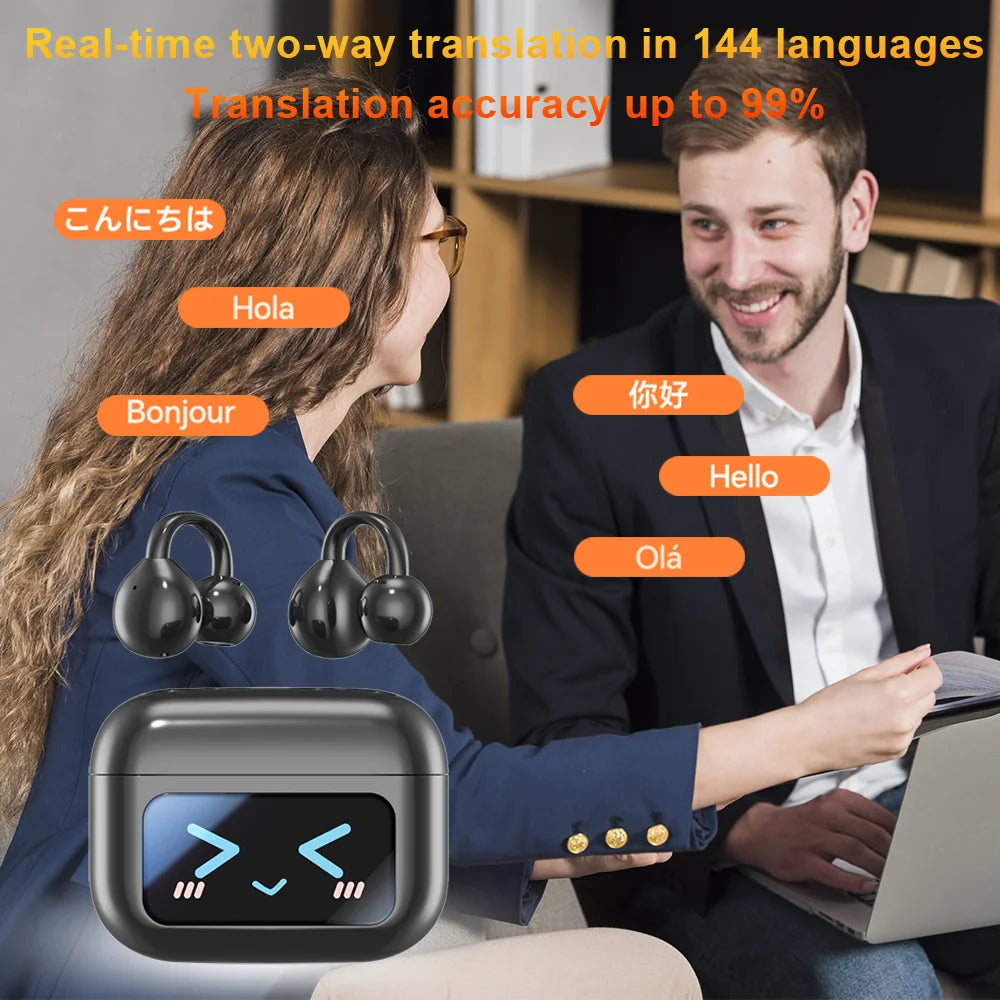 Touchscreen-Bluetooth-Kopfhörer 144 Sprachen Echtzeit-Übersetzung Kopfhörer Drahtlose Open-Ear-Clips Sport-Gaming-Kopfhörer