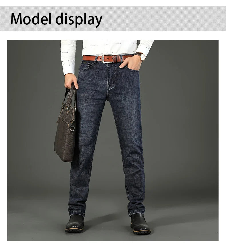 Wthinlee Neue Herrenjeans Freizeithose Gerade Stretch Modische Klassische Blau-Schwarze Arbeits-Jeansstoff-Hose Herren Markenkleidung