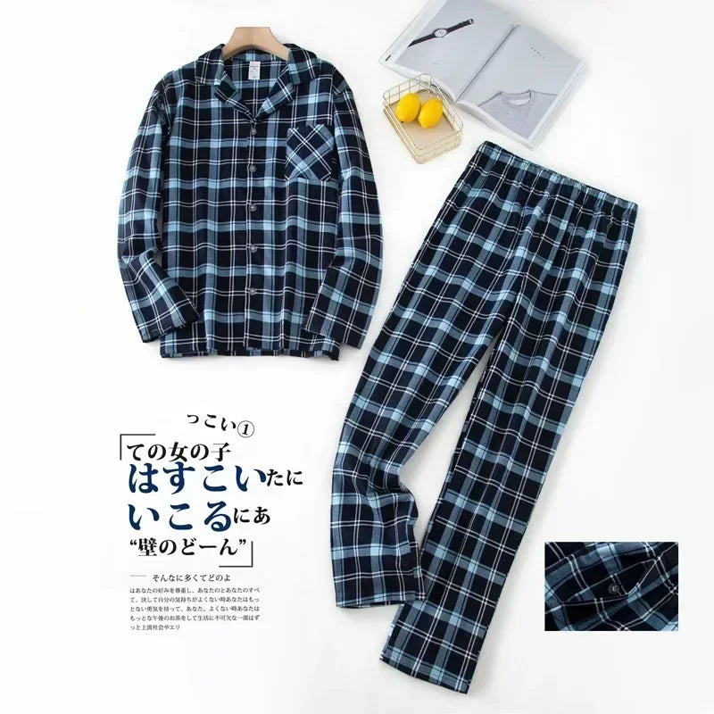 Herren-Hausanzüge Langärmelige Hosenanzüge für Herbst und Winter Pyjamas für Herren Flanell Kariertes Design Pyjamas für Herren