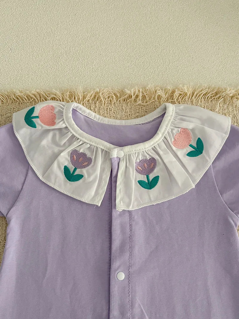 MILANCEL Sommer Baby Strampler 0-24M Weicher bequemer Kleinkind Overall Bestickte Blumen Baby Mädchen Kleidung