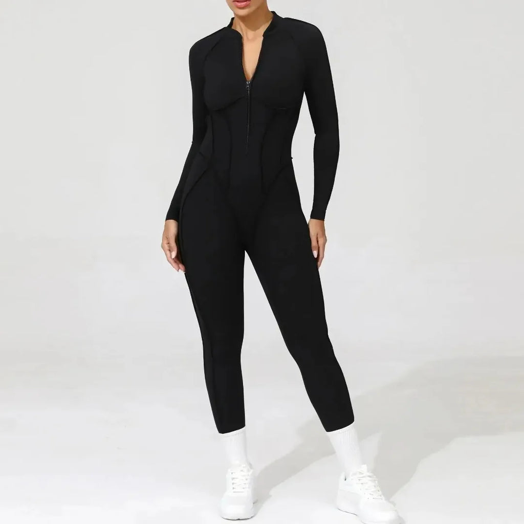 Women's Yoga Jumpsuit Hip Lift Sports Fitness Removable Padding Backless Zipper Leggings One-Piece Running Workout Gym Jumpsuit