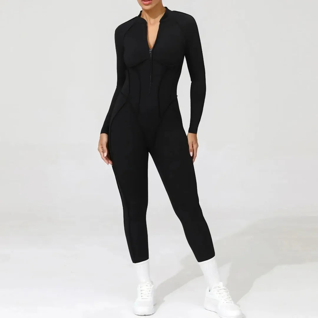 Women's Yoga Jumpsuit Hip Lift Sports Fitness Removable Padding Backless Zipper Leggings One-Piece Running Workout Gym Jumpsuit