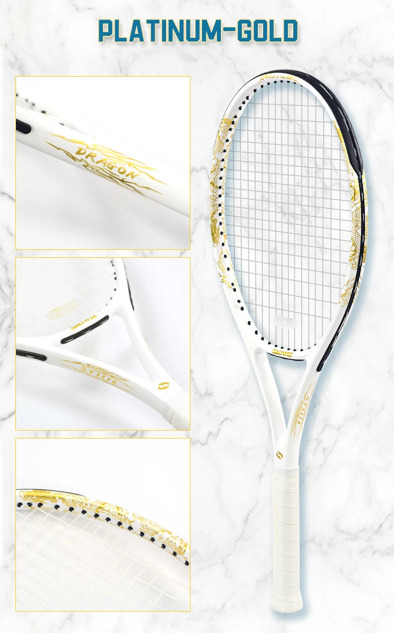 Golden-Dragon Carbonfaser Tennisschläger für Erwachsene, ideal für Fortgeschrittene, Drachen-Design im chinesischen Stil, 50–60 lbs, Gratis-Geschenke
