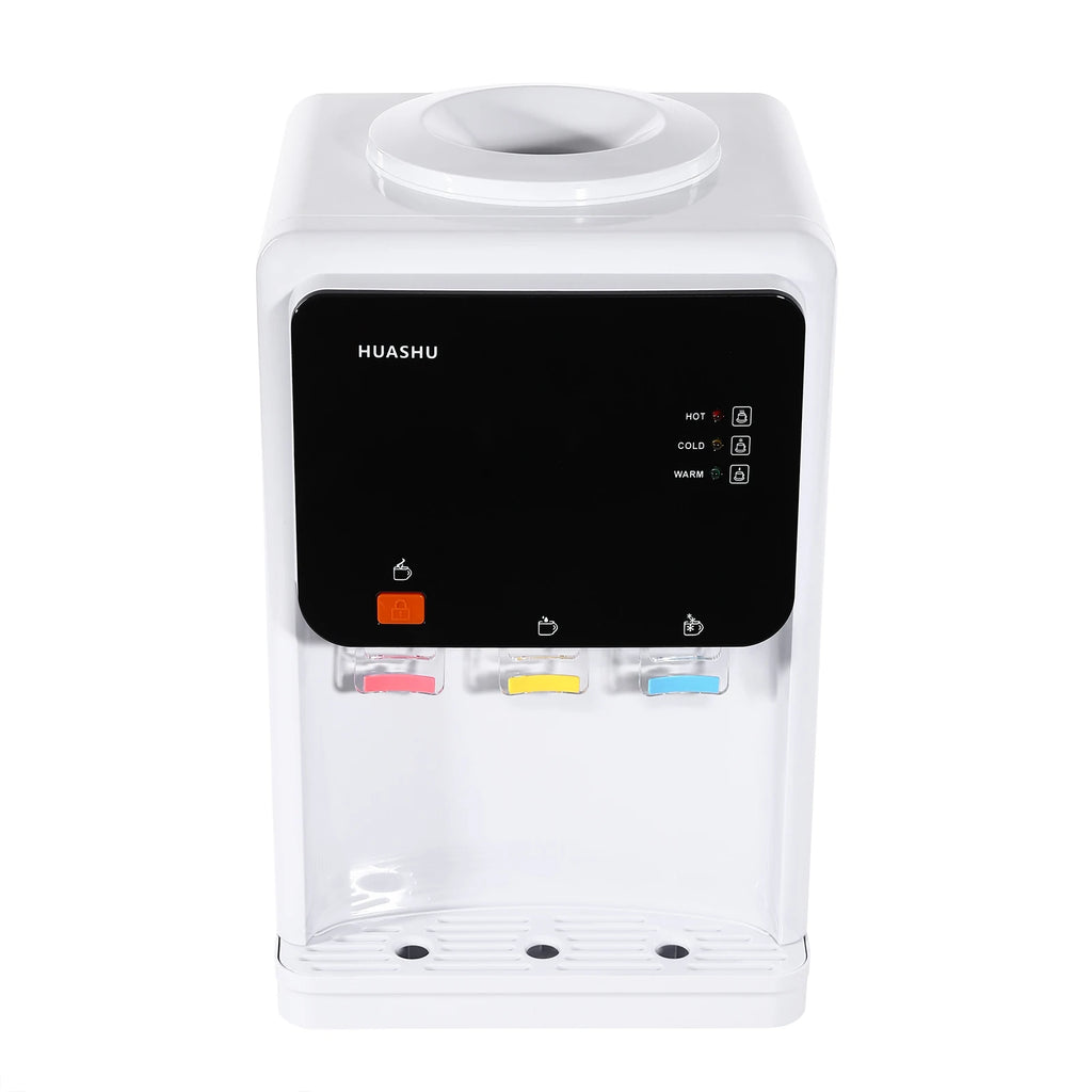 Moderner weißer elektrischer Wasserspender, 31*30*48cm, wassergekühlter Spender, 500W Desktop-Warm- und Kaltwasserspender